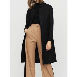 Maje $1100 women's Wool Blend pinstripes straight Coat in black Size 40 NWT